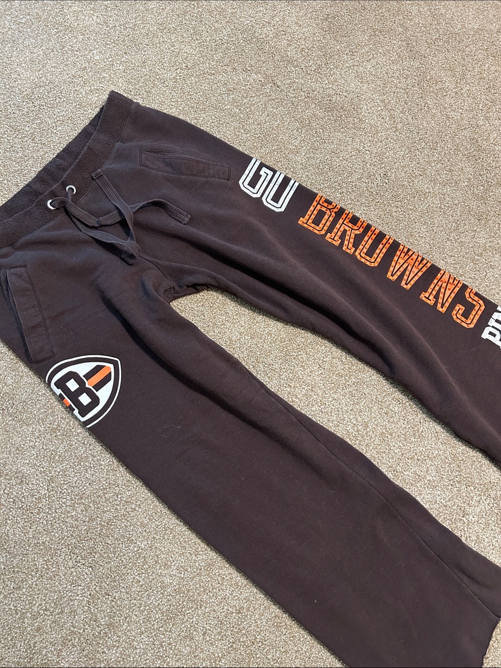 Victoria's Secret PINK Chocolate Brown Cleveland Browns Logo Joggers, GO BROWNS - Picture 2 of 9